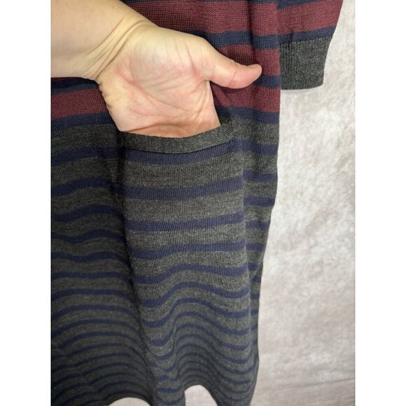 Talbots Sweater Dress Womens Large Burgundy Gray Wool Blend Stripe Sheath Pocket - Picture 6 of 12